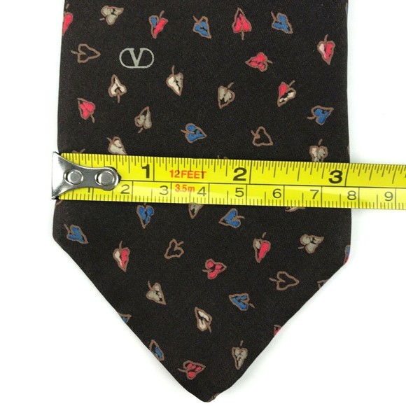 Valentino 834 Black Silk Tie Leaves Fall Theme Slim Classic 3" Necktie Italy - Picture 6 of 7